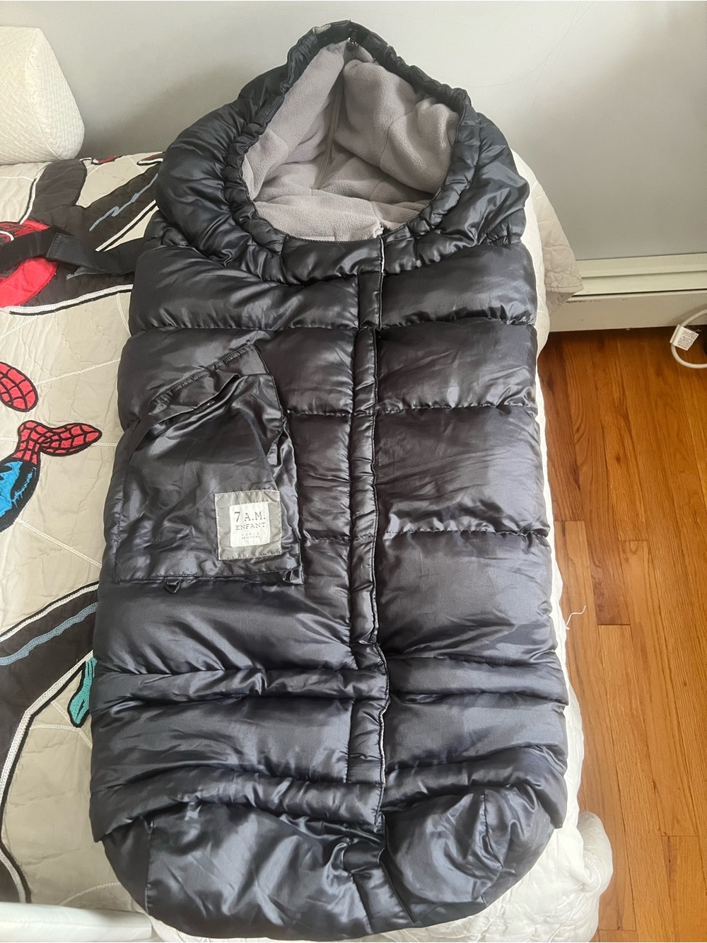 7am Enfant Footmuff - Black Baby Bunting - Padded Hooded Stroller Cover